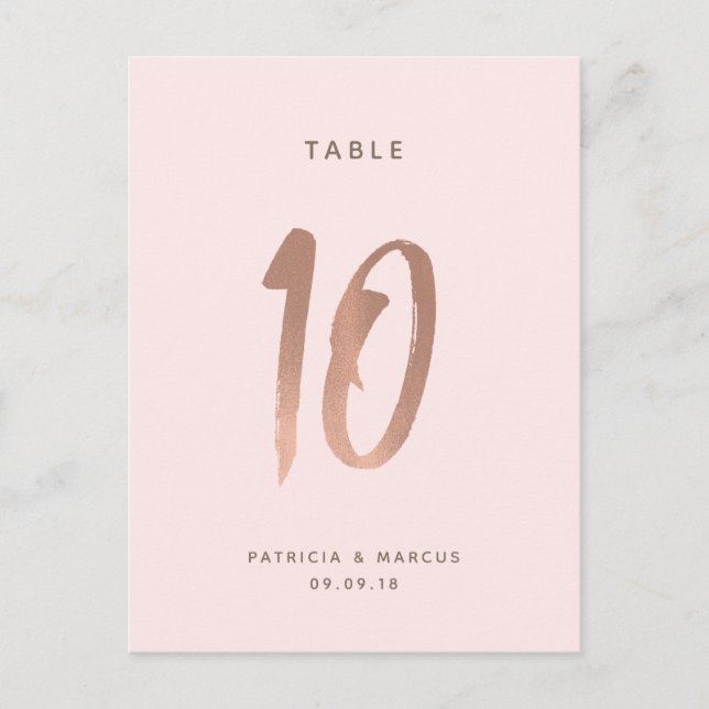 Modern Brush Rose Gold Wedding Table number 10 Postcard (Front)