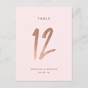 Modern Brush Rose Gold Wedding Table number 12 Postcard
