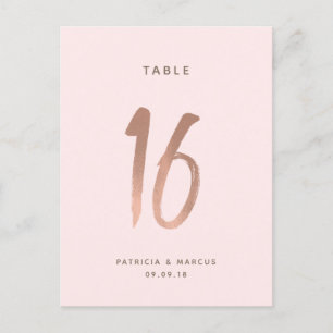 Modern Brush Rose Gold Wedding Table number 16 Postcard
