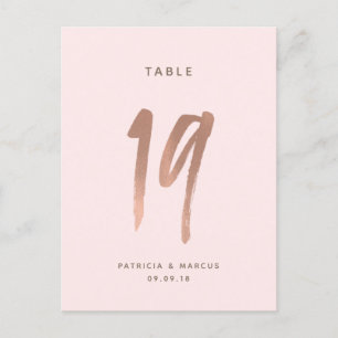 Modern Brush Rose Gold Wedding Table number 19 Postcard
