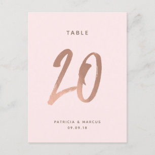Modern Brush Rose Gold Wedding Table number 20 Postcard
