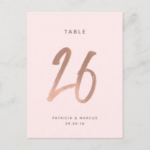 Modern Brush Rose Gold Wedding Table number 26 Postcard