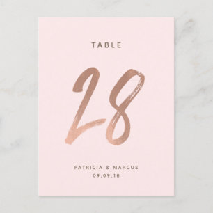 Modern Brush Rose Gold Wedding Table number 28 Postcard
