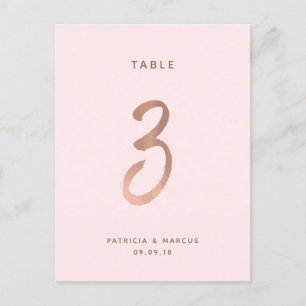 Modern Brush Rose Gold Wedding Table number 3 Postcard