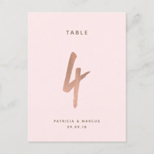 Modern Brush Rose Gold Wedding Table number 4 Postcard