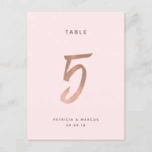 Modern Brush Rose Gold Wedding Table number 5 Postcard
