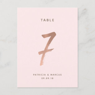 Modern Brush Rose Gold Wedding Table number 7 Postcard