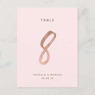 Modern Brush Rose Gold Wedding Table number 8 Postcard