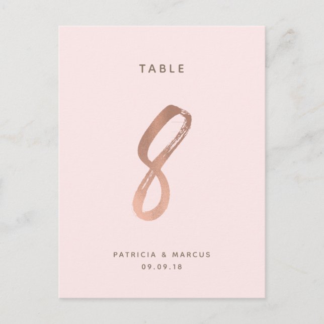 Modern Brush Rose Gold Wedding Table number 8 Postcard (Front)