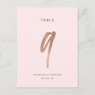 Modern Brush Rose Gold Wedding Table number 9 Postcard