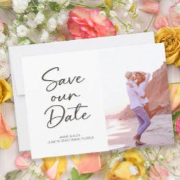 Modern Brush Script 2 Photo Wedding Save The Date