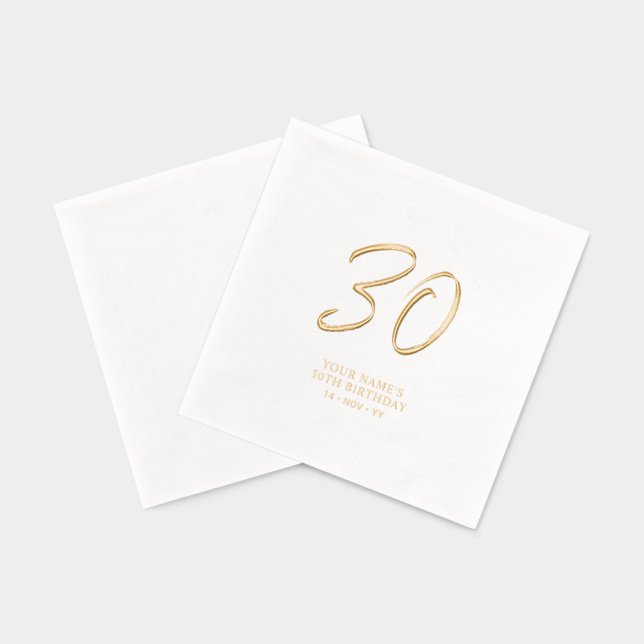 Modern Brush Script 30th Birthday Party Foil Napkins (Back)