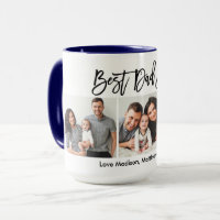 Modern Brush Script 3 Photo Best Dad Ever Blue