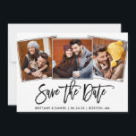 Modern Brush Script 3 Photo Collage Save The Date<br><div class="desc">Modern Brush Script Couple 3 Photo Save The Date Engagement Announcement Card</div>