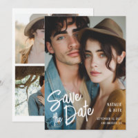 Modern Brush Script 3 Photo Wedding Save the Date