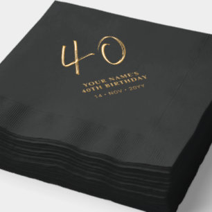 Modern Brush Script 40th Birthday Party Black Foil Napkins