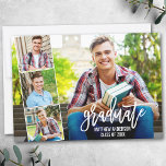 Modern Brush Script 4 Photo Collage Graduation Announcement<br><div class="desc">Modern Brush Script Graduate 4 Photo Collage Graduation Announcement Card</div>