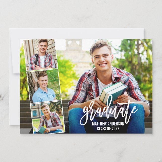 Modern Brush Script 4 Photo Graduation Announcement (Front)