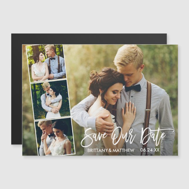 Modern Brush Script 4 Photo Save Our Date (Front/Back)