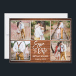 Modern Brush Script 5 Photo Rustic Wood Save The Date<br><div class="desc">Modern Brush Script 5 Photo Couple Save the Date Rustic Wood Engagement Announcement Card</div>