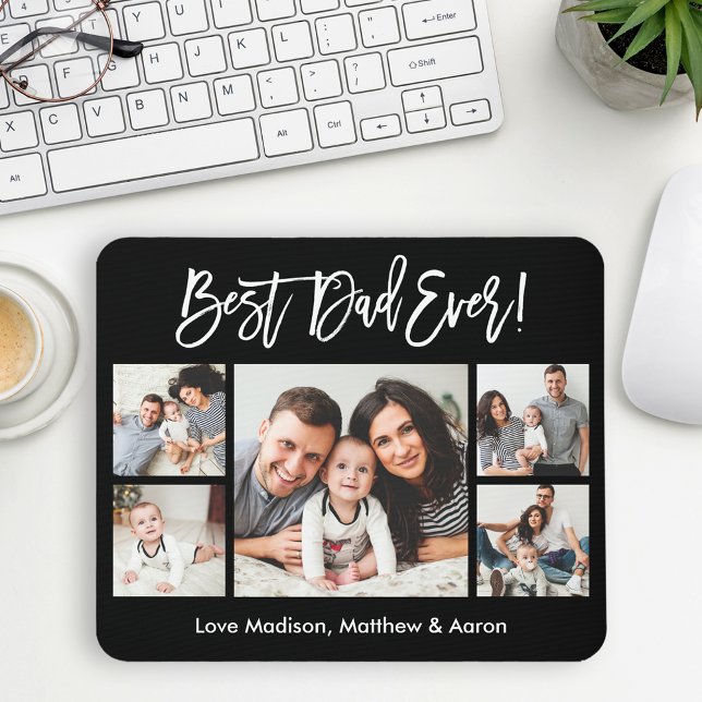Modern Brush Script 5 Photos Best Dad Ever Mouse Pad (Customize to change your personalized text size or text style.)