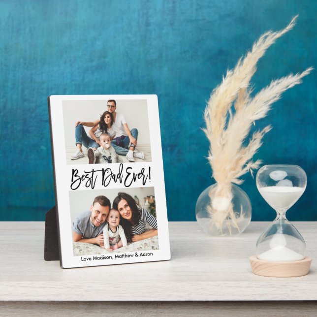 Modern Brush Script Best Dad Ever 2 Photo Plaque (Side)