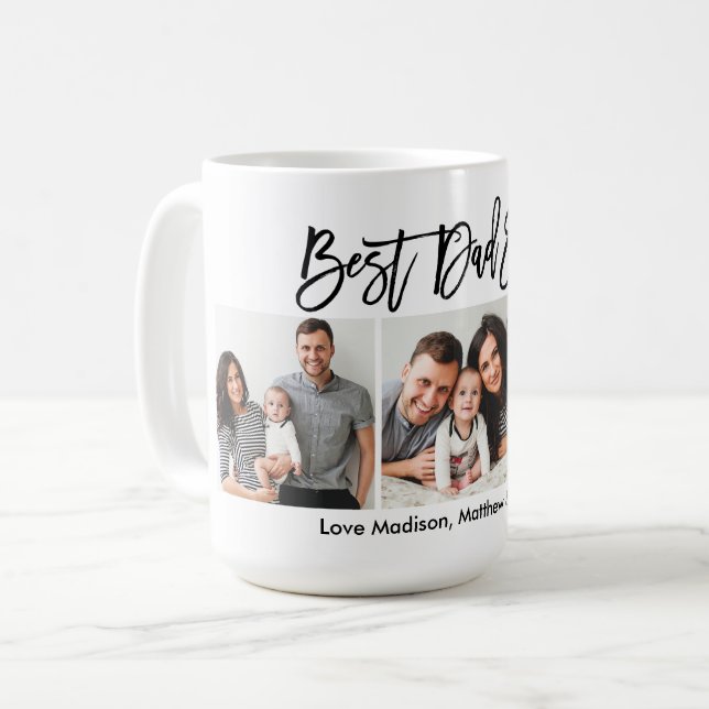 Modern Brush Script Best Dad Ever 3 Photo Coffee Mug (Front Left)