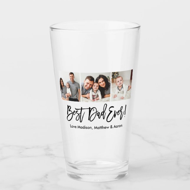 Modern Brush Script Best Dad Ever 3 Photo  Glass (Front)
