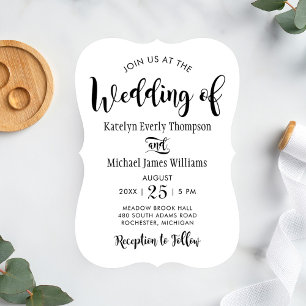 Modern Brush Script Black and White Wedding Invitation