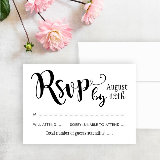 Modern Brush Script Black and White Wedding RSVP Card (Creator Uploaded)
