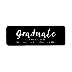 Modern Brush Script Black & White Graduation Return Address Label