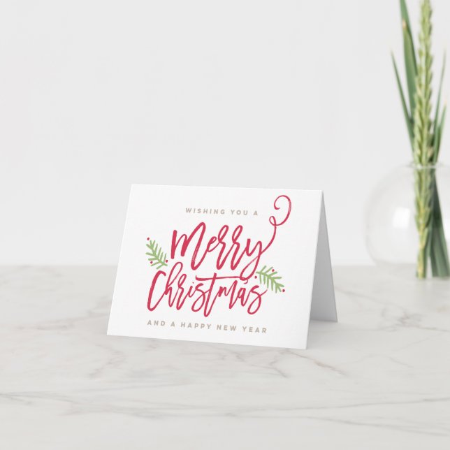 Modern Brush Script Bright Christmas Holiday Card (Front)