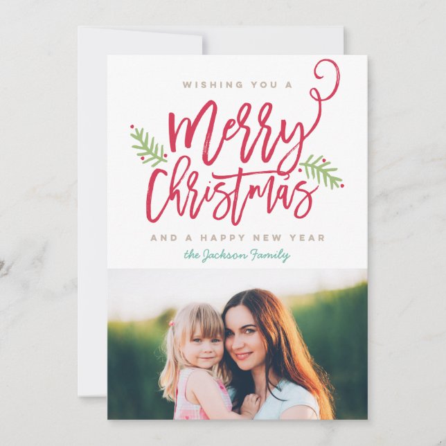 Modern Brush Script Bright Christmas Holiday Photo (Front)