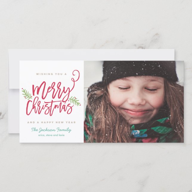 Modern Brush Script Bright Christmas Holiday Photo (Front)