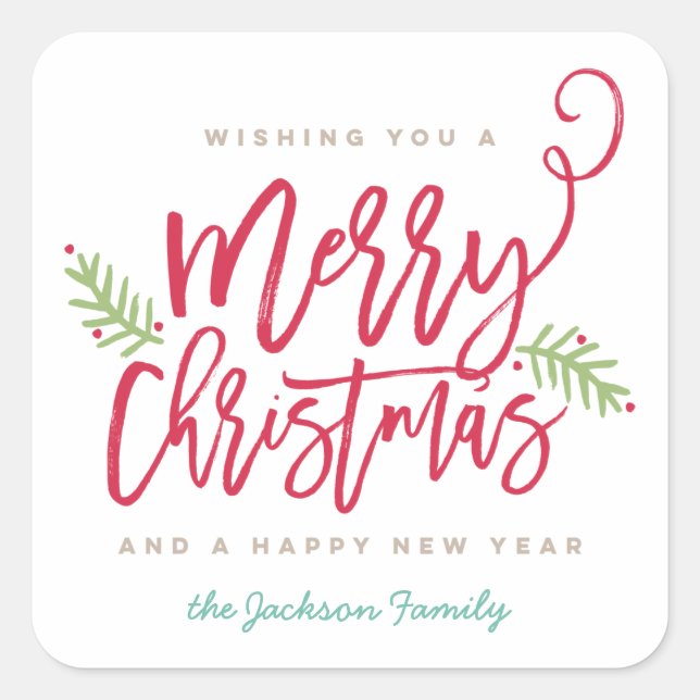 Modern Brush Script Bright Christmas Square Sticker (Front)