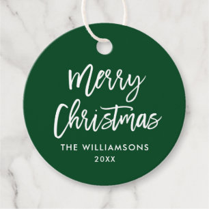 Modern Brush Script Christmas Green Favour Tags