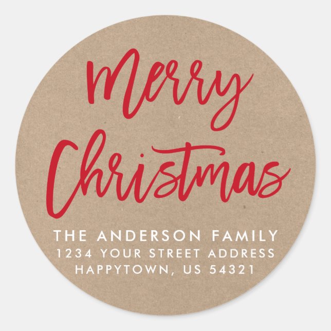 Modern Brush Script Christmas Kraft Envelope Seal (Front)