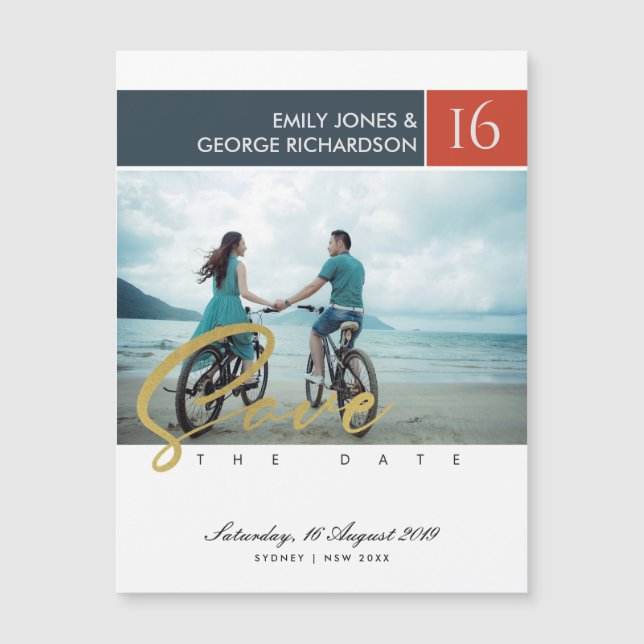 MODERN BRUSH SCRIPT COUPLE PHOTO SAVE THE DATE (Front)