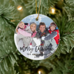 Modern Brush Script Family Photo Merry Christmas Ceramic Ornament<br><div class="desc">Modern Brush Script Family Photo Merry Christmas Ornament - Front and Back Photo</div>