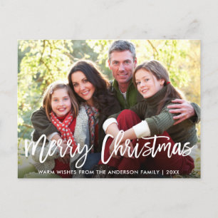Modern Brush Script Family Photo Merry Christmas Postcard