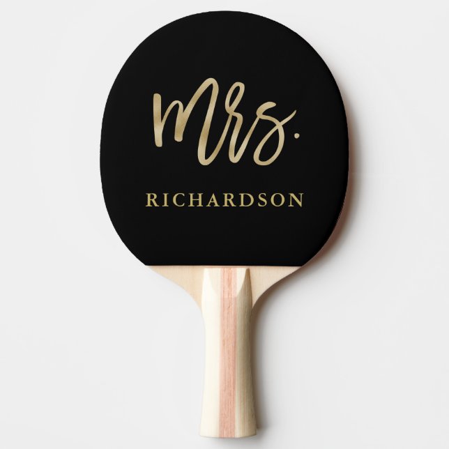 Modern Brush Script Faux Gold | Mrs Ping Pong Paddle (Front)