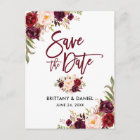 Modern Brush Script Floral Burgundy Save the Date