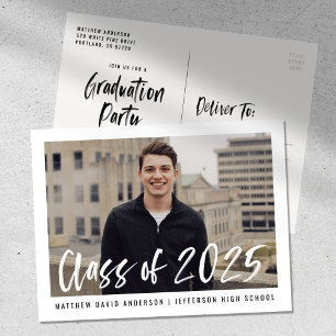 Modern Brush Script Framed Photo Graduation Party Postcard