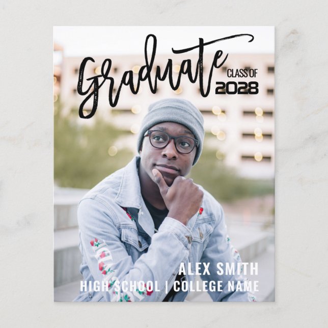 Modern Brush Script Full Photo Graduation Announce Flyer (Front)