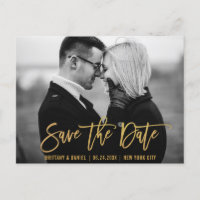 Modern Brush Script Gold Save The Date Photo