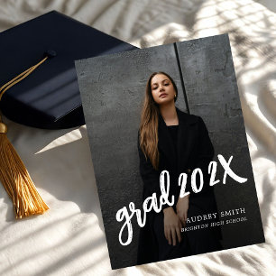 Modern Brush Script Grad Photo Graduation Announcement