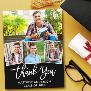 Modern Brush Script Graduation 4 Photo Thank You Postcard