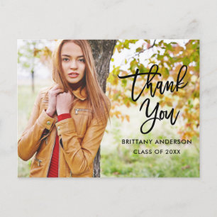 Modern Brush Script Graduation Thank You Blk Postcard