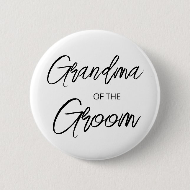 Modern Brush Script Grandma of The Groom Party 6 Cm Round Badge (Front)