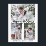 Modern Brush Script Happy Holidays 3 Photo Holiday Postcard<br><div class="desc">Modern Brush Script Happy Holidays 3 Photo Postcard</div>